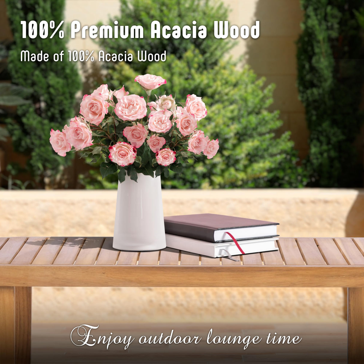 Werph Outdoor Patio Furniture Set, 4 Piece Patio Sofa Bench and 2 Single Sofa Chairs with Table & Padded Cushions, Acacia Wood Outdoor Patio Lounge Conversation Set for Deck Backyard Balcony Werph