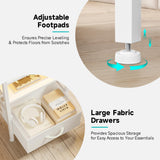 Night Stand Bedside Table Bedroom - Nightstand with Charging Station & LED Light Strip, Bed Side Table with Storage Shelf & 2 Fabric Drawers, Morden White End Table with U-S-B Ports & AC Outlets Lazzanto