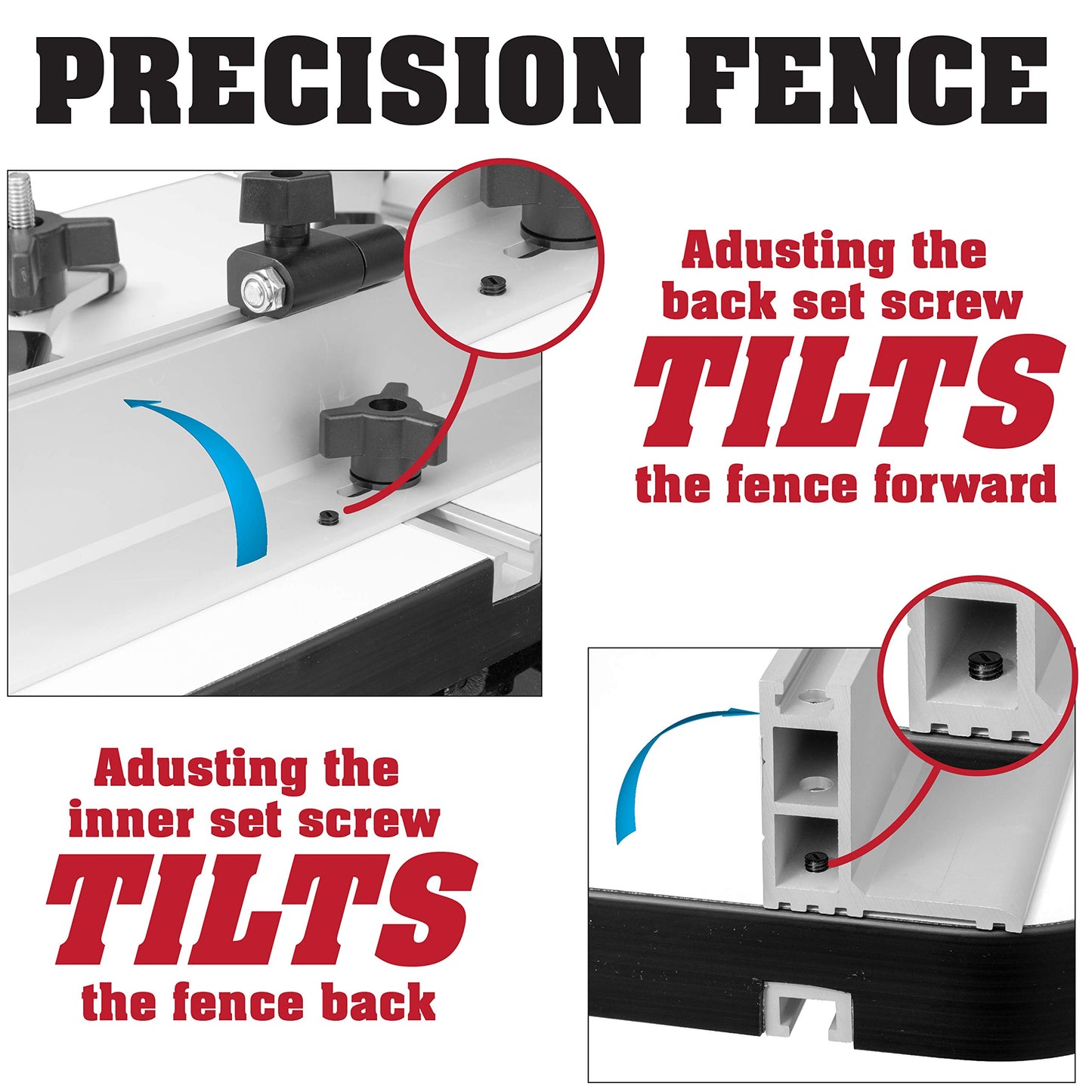 Fulton Deluxe 1 3/8 inch Thick Drill Press Table with Precision Tilt Capable Adjustable Fence System | 2 PVC Tipped Aluminum Hold Downs | Aluminum Flip Stop and Mounting Hardware - WoodArtSupply