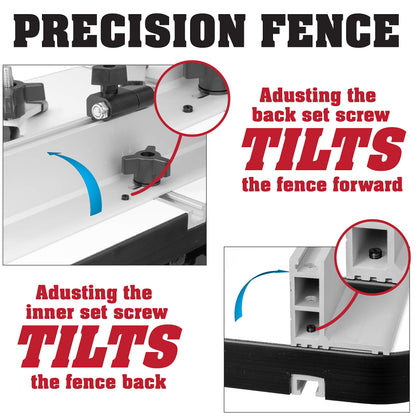 Fulton Deluxe 1 3/8 inch Thick Drill Press Table with Precision Tilt Capable Adjustable Fence System | 2 PVC Tipped Aluminum Hold Downs | Aluminum Flip Stop and Mounting Hardware - WoodArtSupply