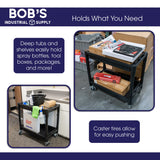 BISupply Plastic Utility Cart on Wheels 1 Pack - 2 Shelf Rolling Commercial Work Cart for Garage, Restaurant, or Classroom BISupply