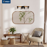 Amico 3-Light Farmhouse Vanity Light Fixture, Rustic Wood Bathroom Light Fixtures, Industrial Vintage Black Wall Sconces Light with Bubble Glass Shade for Mirror, Bedroom, Living Room, Hallway Amico