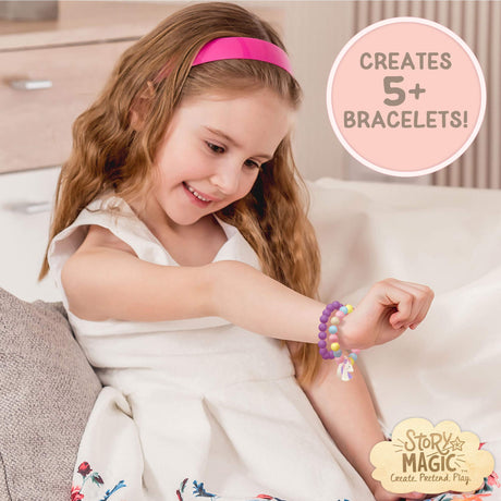 Story Magic Unicorn Bead Set by Horizon Group USA, Create Your Own Magical Beaded Jewelry, Includes Over 100 Natural Wooden Beads Large Hole, 5 Pre-Cut Elastic Cords with Shoelace Ends, Storage Case Story Magic