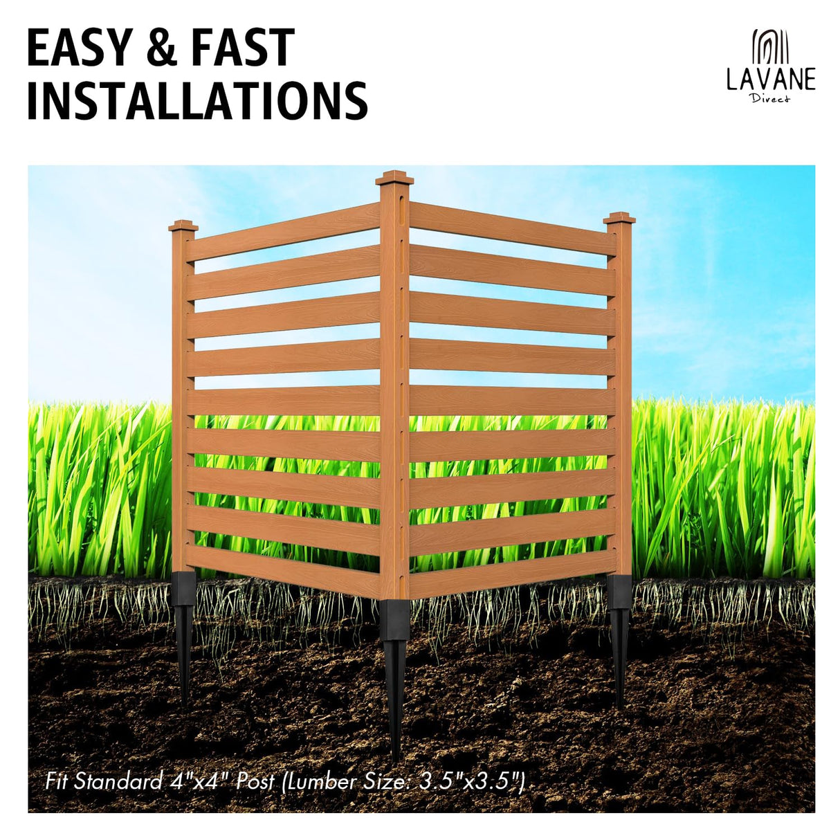 36 inch Fence Post Anchor Ground Spike, LAVANE Set of 4 Heavy Duty Metal Black Powder Coated Post Stake Support Base - Outer Dimension: 4"x4" (Fit 3.5"x3.5" Mailbox or Fence Post) La Vane