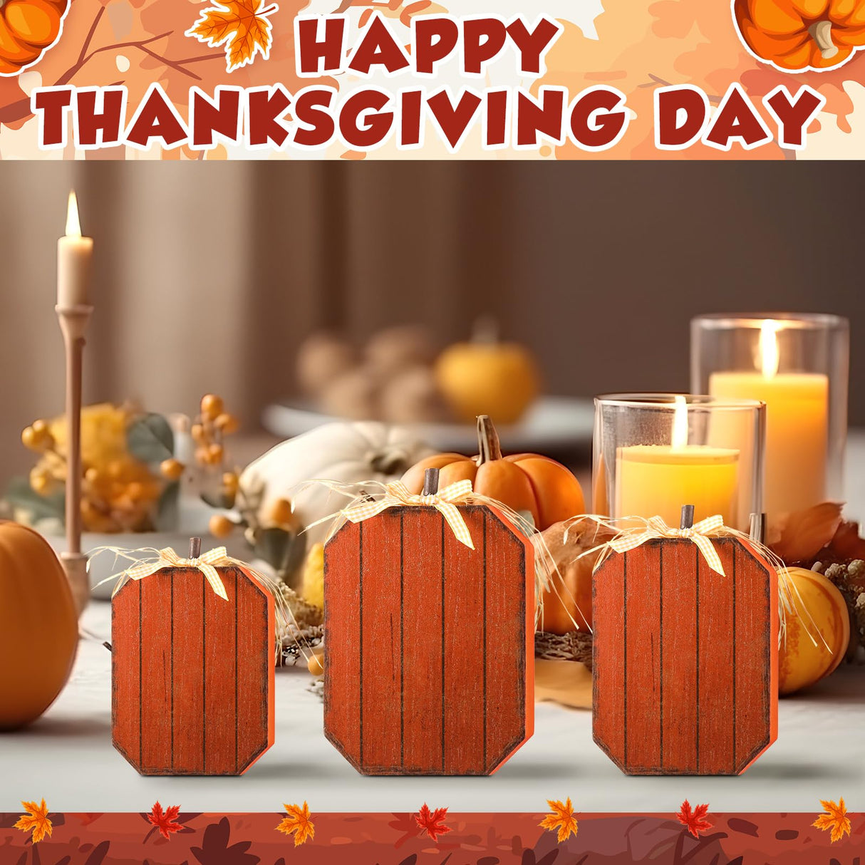 3 Pcs Thanksgiving Table Decorations Thanksgiving Centerpieces Decorations for Home Fall Pumpkin Decor Orange Pumpkin Tiered Tray Table Standing Wooden Block Sign for Thanksgiving Fall Maysing