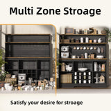 BestHaped 55'' Farmhouse Coffee Bar Cabinet with 3 Tier Storage Hutch, Coffee Bar Station with Sliding Barn Door, Hutch Storage Cabinet with 12 Wine Racks & 9 Hooks for Kitchen Dining Living Room BestHaped