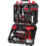 DEKOPRO Drill Set: Tool Set with 8V Red Cordless Drill, Home Tool Kit with Drill, Hand Tool Kits for Women 126 Piece DEKOPRO