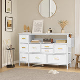 YITAHOME Dresser TV Stand for 55'', 9 Drawer Dresser with Power Outlet, Wide White Drawer with Metal Handle and PU Finish YITAHOME