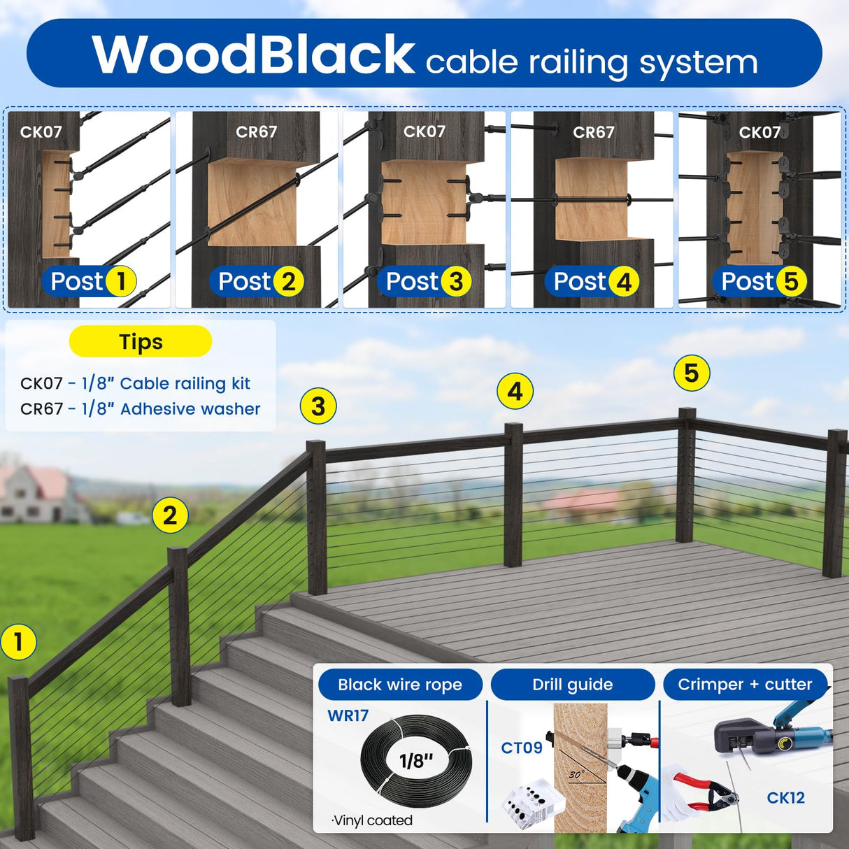 Muzata 10 Pairs 1/8" Black Cable Railing Hardware Kit Swage Toggle Turnbuckle for Wood Post T316 Stainless Steel Deck Cable Railing System Angle 180° Adjustable Stairs 20 Pack CK07 Muzata