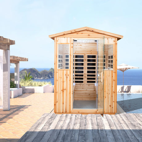 Outdoor Sauna for 4 Person,Applicable Indoors and Outdoors. Far Infrared Sauna 8 Low EMF Heaters, Wooden Sauna Room 2050 Watt, Old Chinese fir, Chromotherapy, Bluetooth Speaker, LCD, LED. Generic