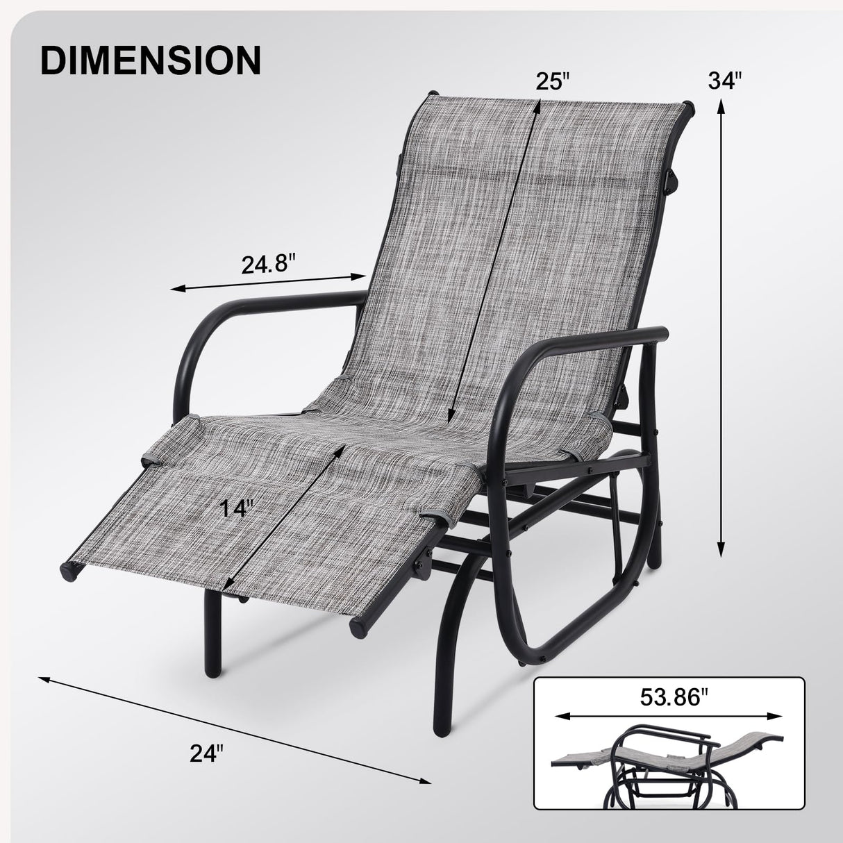 Patio Lounge Chairs Set of 2, Outdoor Glider Recliner Chair Set, 2 PCS Rocking Chairs with Breathable Mesh Fabric Swing Chairs with Foot Rest for Sunbathing, Lawn, Garden or Pool, Grey Garturects