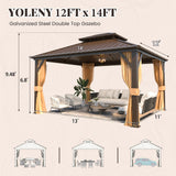 YOLENY 12' x 14' Gazebo, Hardtop Gazebo with Aluminum Frame, Double Galvanized Steel Roof, Curtains and Netting Included, Metal Gazebos Pergolas for Patios, Garden, Parties, Lawns YOLENY