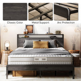 LIKIMIO Queen Bed Frame with Headboard, Dark Wood Camas Queen with Strong Supports, Sturdy, Noise-Free, No Box Spring Needed, Charcoal Grey LIKIMIO