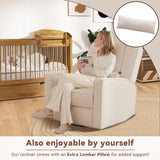 Tbfit 360° Swivel Recliner Chair, Nursery Rocking Chair with Lumbar Support for Bedroom, Comfy Upholstered Armchair with Pillows & Footrest for Living Room, Beige Tbfit
