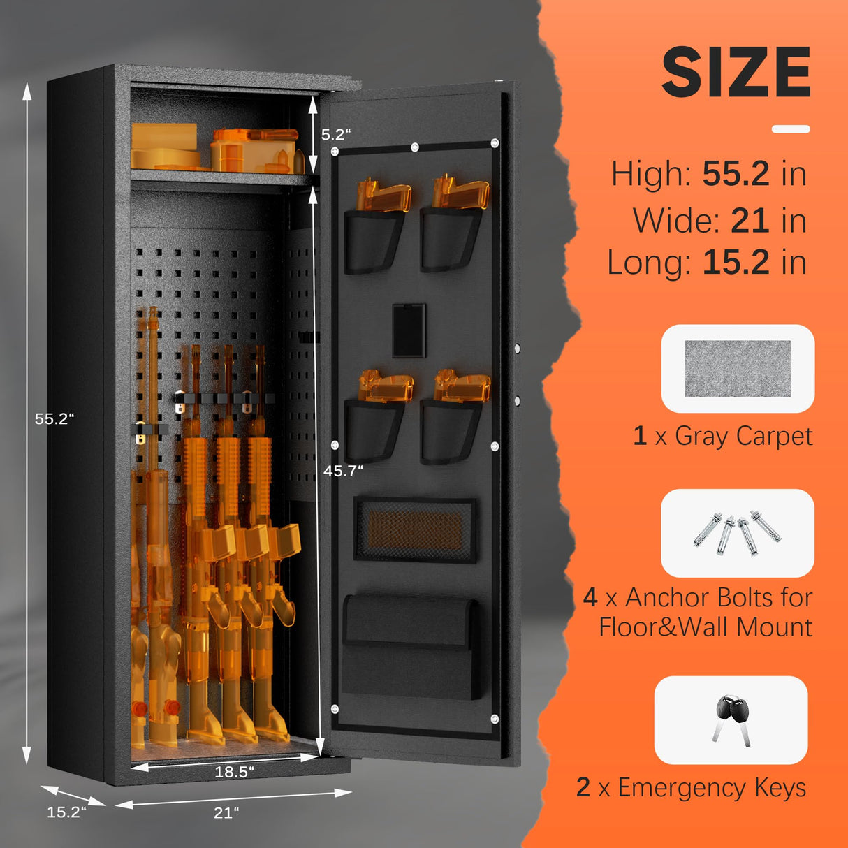 Greenvelly 10-14 Gun Safe for Rifles and Pistols,Quick Release Fireproof Gun Safe with Adjustable Shelves and Pockets,Locking Large Gun Cabinet with Rifle Rack for Home and Shotgun Greenvelly