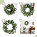 TEMPUS 20-Inch Artificial Eucalyptus Wreath Handmade Spring Summer Door Hanging, Farmhouse Wall Decor, Wedding Gift, Outdoor-Friendly Green Leaf Wreath TEMPUS