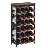 MOGELAFOO 6 Tier Bamboo Wine Rack Freestanding Floor, 24 Bottles Wine Storage Shelves with Brown Table Top, Stackable Wine Display Rack for Kitchen, Bar, Dining Room, Living Room MOGELAFOO