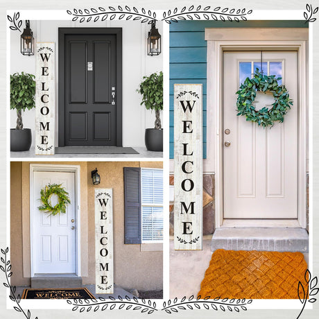47.2 x 7.8 Inches Welcome Sign for Front Door Welcome Sign for Front Porch Standing Farmhouse Porch Signs Outdoor Tall Welcome to Our Home Sign Decorations Outdoor Welcome Signs for Porch(Welcome) Suzile