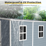 KUIKUI 8x4ft Shed with Floor Included, Outdoor Storage Plastic Resin Lean to Shed with 2 Windows and Lockable Door, Backyard Storage Sheds for Garden Tools, Bike, Grey KUIKUI