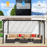 Oakcloud 10' x 12' Outdoor Wall Mounted Gazebo, Patio Lean to Gazebo Pergola with Sloped Roof, Large Heavy Duty Awning for Patio, Backyard, Deck Oakcloud