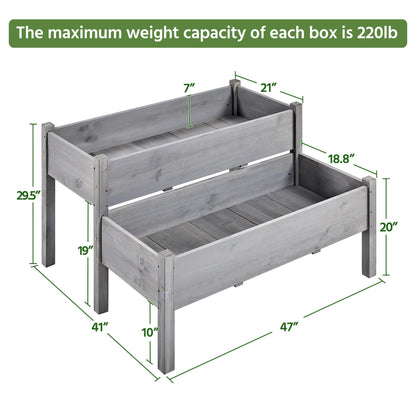 Yaheetech 47x41x30in Wooden Raised Garden Bed Horticulture Outdoor 2 Tiers Elevated Planter Grow Box for Herb with Legs & Drainage Holes, Gray - WoodArtSupply