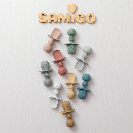 SAMiGO Silicone Baby Spoons Self Feeding 6+ Months - Infant Toddler Utensils - First Stage Baby Led Weaning Feeding Supplies - Set of 3 Pack SAMiGO