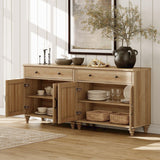 WAMPAT Farmhouse TV Stand for 100 Inch TV, 3-in-1 TV Console Table for 75/80/85/90 Inch TV, Entertainment Center with Glass & Wood Door, Kitchen Sideboard Buffet Cabinet for Dining Room, Oak WAMPAT