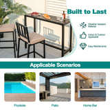 COSTWAY 3 Piece Outdoor Patio Bar Set, 48" Rectangular Pub Height High Top Bar Table with 2 Cushioned Bar Stools, Metal Bar Table and Chairs Set for Balcony, Backyard, Porch COSTWAY