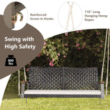 Tangkula 2 Person PE Wicker Porch Swing Bench, Outdoor Hanging Swing with Soft Seat Cushion and Hanging Ropes(Length of 118" for Each Chain), 800 LBS Weight Capacity Tangkula