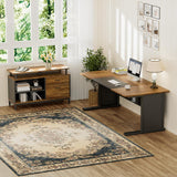 Vagaconl 63" Executive Office Desk Drawer Cabinet,L Shaped Desk with Shelves,Split Computer Desk and lateral Hanging File Cabinet,Home Office Furniture for Home Office, Rustic Brown & Black Vagaconl