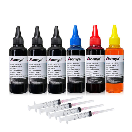 Aomya Compatible Ink Refill kit for HP 60 61 63 64 65 902 932 952 564 Refillable Ink Cartridge for HP Envy 4500 4520 5643 OfficeJet 6500a 6500 6000 (3 Black, 1 Cyan, 1 Magenta, 1 Yellow 6x100ml) Aomya