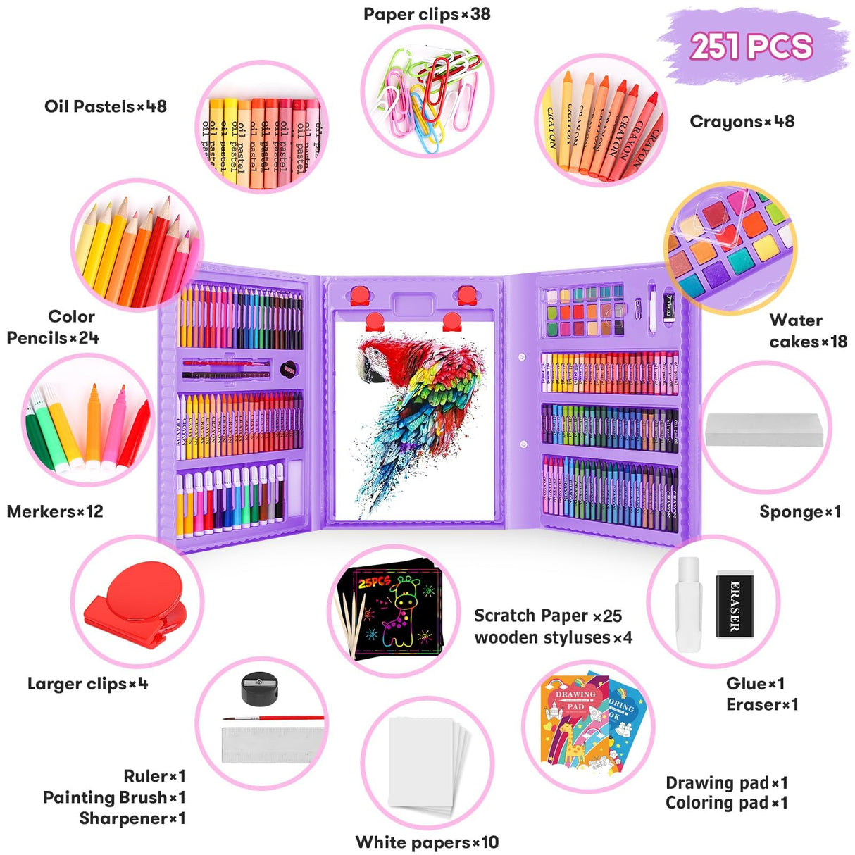 iBayam Stocking Stuffers for Teen Girls, Art Supplies, Arts and Crafts for Kids Ages 8-12, Teens Girls Christmas Gifts, Gifts for 5-12 Year Old Girl, Art Set Case with Trifold Easel, Sketch Pads iBayam