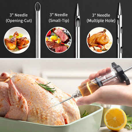 Tri-Sworker Plastic Meat Injector Kit for Smoker with 3 Flavor Food Syringe Needles, Ideal for Injecting Marinade into Turkey, Meat, Brisket; 1-OZ; Including Paper User Manual, Recipe E-Book (PDF) Tri-Sworker