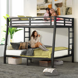 MJQFVM Full XL Over Queen Bunk Bed with 2 Ladders for Adults, Heavy Duty Metal Frame & Full Guardrails, Reinforced No-Sag Metal Slats, Space Saving for Guest Room, Dorm, Kids Bedroom, Black MJQFVM