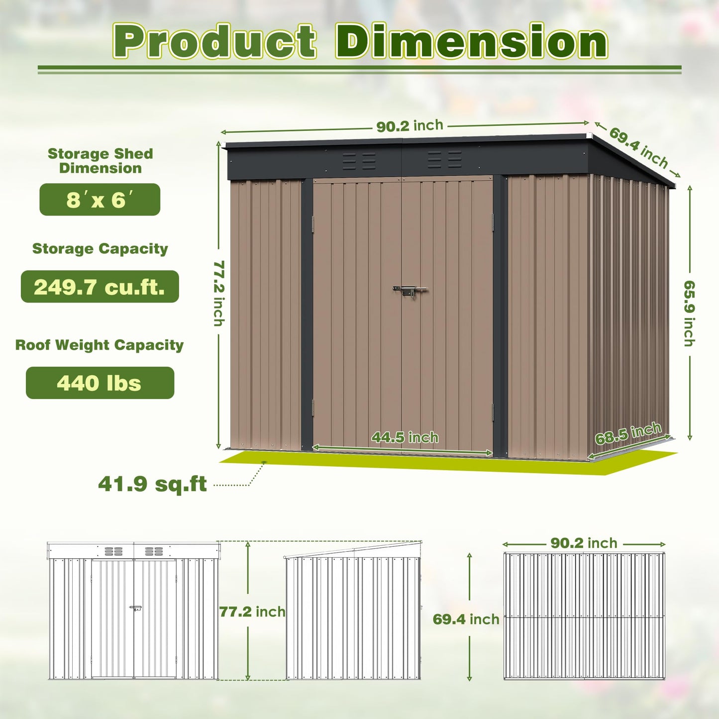 Greesum Outdoor Storage Shed 8FT x 6FT, Steel Utility Tool Shed Storage House with Door & Lock, Metal Sheds Outdoor Storage for Backyard Garden Patio Lawn, Brown