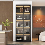 FUFU&GAGA Display Cabinet with Glass Doors and LED Lights, 78.7” Tall Bookshelf Glass Storage Cabinet with 5-Tier Shelf, Modern Bookcase for Living Room Office, Black 31.5”W x 14.2”D x 78.7”H FUFU&GAGA