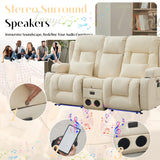 TUNYI Power Loveseat Recliner Sofa, Faux Leather Reclining Sofa with Console RV Reclining Loveseat Couch with USB/Outlet/Storage/Side Pocket/LED Light/Speaker (Cream White, Loveseat) TUNYI