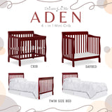 Dream On Me Aden 4-in-1 Convertible Mini Crib In Cherry, Greenguard Gold Certified, Non-Toxic Finish, New Zealand Pinewood, With 3 Mattress Height Settings Dream On Me