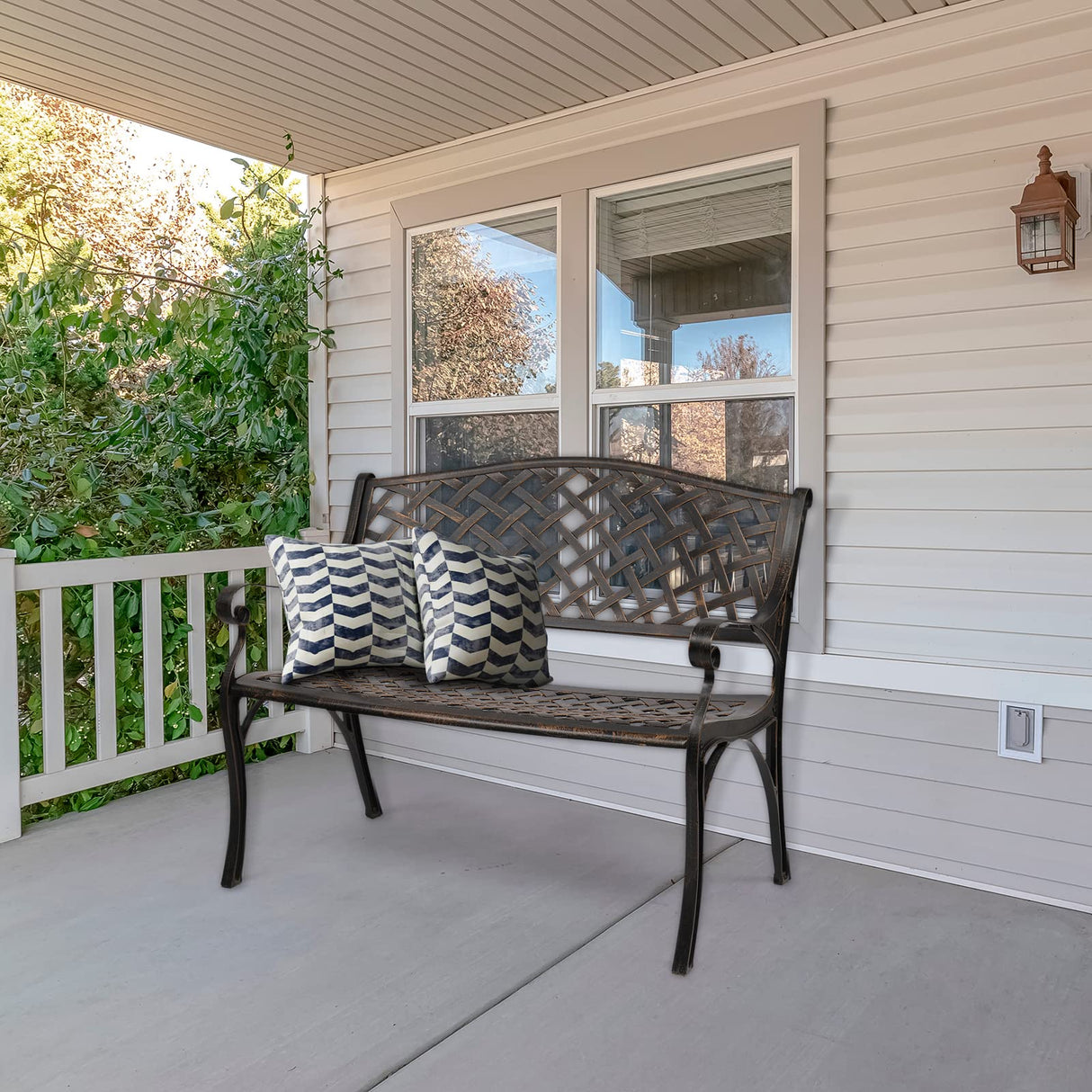 VINGLI 40.5" Patio Garden Bench,Anti- Rust Cast Iron Cast Aluminum Frame for Outdoor Path Yard Lawn Work Entryway Decor Deck (Brown) VINGLI