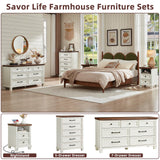 SAVOR LIFE Farmhouse 5 Drawer Dresser for Bedroom, 45” Tall Dresser for Closet, Rustic Wooden Chests of Drawer for Bedroom, Hallway, Entryway, White SAVOR LIFE