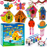 DoodleDoo 8 Pack Bird House & Wind Chime Kits, Buildable Birdhouse DIY Crafts for Kids Ages 4-8 8-12, for Children Boy Girl to Build, 3+ Summer Arts and Craft DoodleDoo