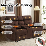 Home Theater Seating Loveseat Recliner Sofa, Power Reclining Couch with Massage & Heat, USB Charging Port, 2 Lumbar Support Pillows, Center Console, Cup Holder, Side Pocket, for RVs, Movie Room P.H.Furn