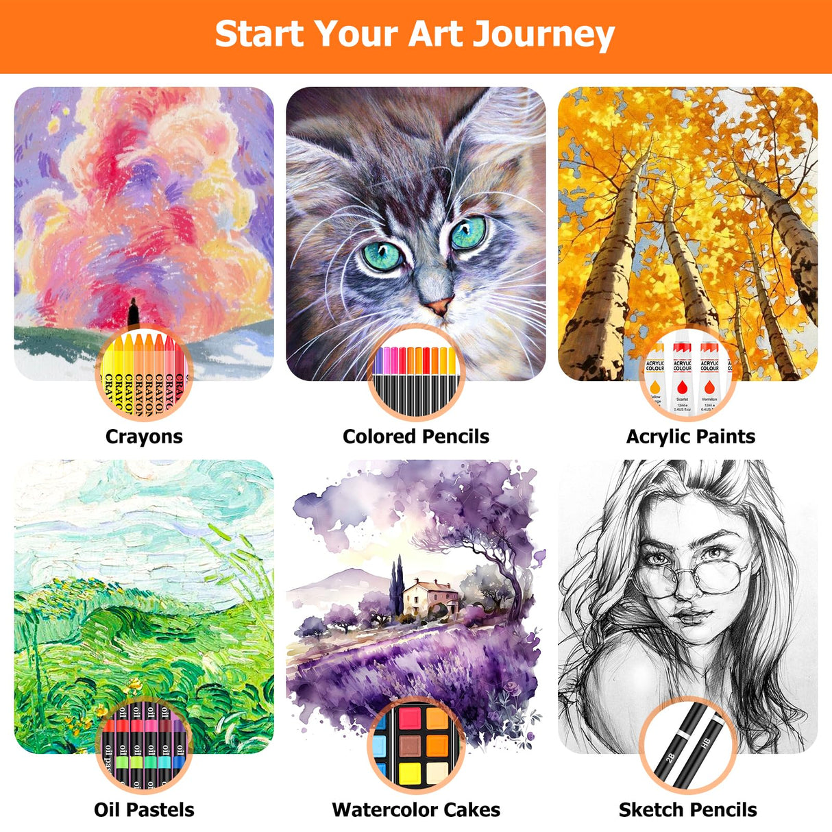 Soucolor Art Supplies, 192-Pack Deluxe Art Set Drawing Painting Supplies Art Kit with Acrylic Pad, Watercolor Pad, Sketch Book, Canvases, Acrylic Paint, Crayons, Pencils, Gifts for Artists Adults Kids Soucolor