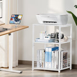 LELELINKY Large White Record Player Stand, 3 Tier Big End Table with Vinyl Storage, Turntable Stand, Industrial Printer Tables, Modern Nightstand for Living Room, Bedroom, Office LELELINKY