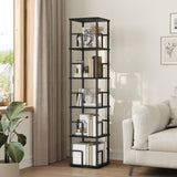 MAHANCRIS 5-Tier Rotating Bookshelf, Freestanding Corner Bookshelf, 360° Spinning Bookcase, Industrial Style Storage Rack with Rails, for Living Room, Bedroom, Study, Black BKBK1601 MAHANCRIS