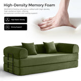 79" Convertible Sofa Bed with Fixed-Shape Frame & Removable Armrests, Modular Corduroy Sleeper Sofa, Folding Mattress Couch for Small Spaces - No Assembly Needed in Green (Includes 2 Pillows) SAVENICA