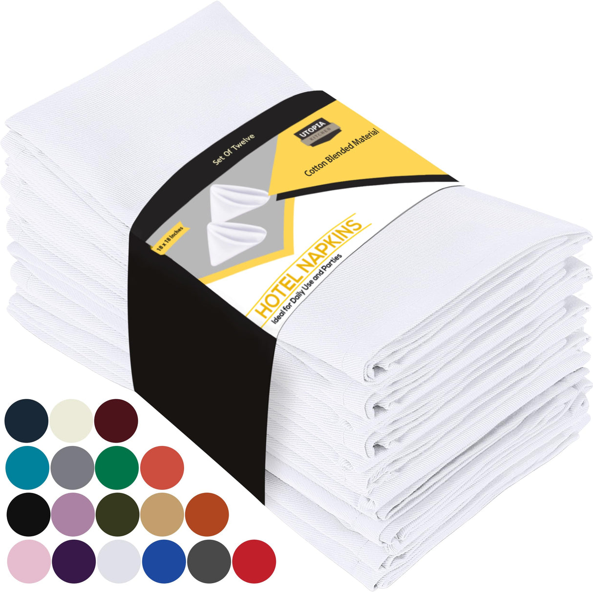 Utopia Kitchen White Cloth Napkins [12 Pack, 18x18 Inch] Cotton Blend Washable and Reusable Table Dinner Napkins Utopia Kitchen