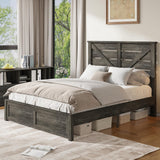 LUXOAK Full Size Farmhouse Wooden Bed Frame, Platform Bed Frame with 49.2" Headboard/No Box Spring Needed/Noisy Free/Easy Assembly/Grey LUXOAK