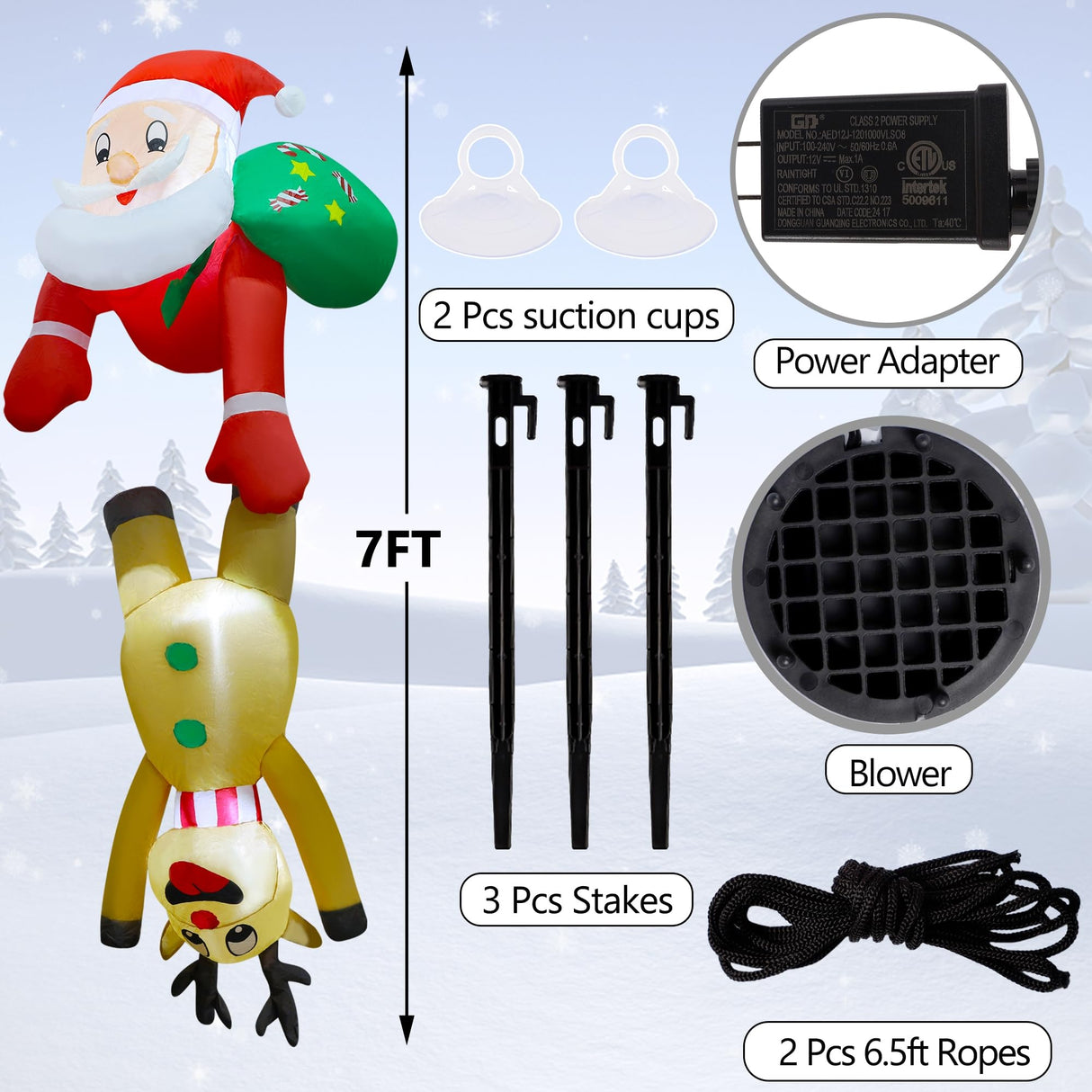 DR.DUDU 7 FT Christmas Inflatable Outdoor Decorations, Blow Up Santa Claus with Reindeer Hanging Xmas Inflatables Decor with LED Lights for Yard Lawn Porch Garden Holiday Party DR.DUDU