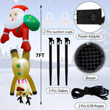 DR.DUDU 7 FT Christmas Inflatable Outdoor Decorations, Blow Up Santa Claus with Reindeer Hanging Xmas Inflatables Decor with LED Lights for Yard Lawn Porch Garden Holiday Party DR.DUDU